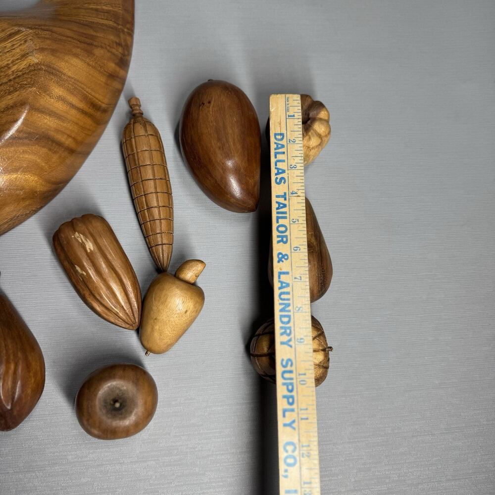 Vintage Retro MCM Carved Bowl Wooden Vegetable Fruit 10 Piece Set Fall Cottage - Picture 14 of 16